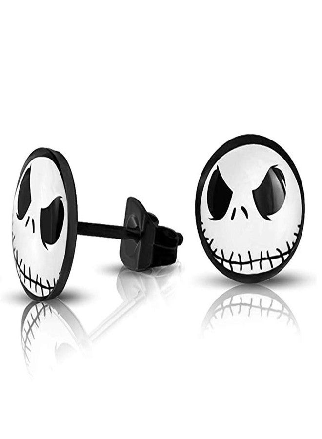 SIISPRI YZstyle 316L Surgical Stainless Steel Jack Skellington Round Circle Button Stud Post Earrings(10 mm) (BlackER0025) - Image 2
